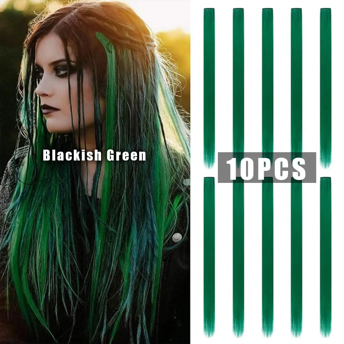 Colored Highlight Clip-In Hair Extensions | Synthetic Straight | 10pcs | Multi-Color | Party & Cosplay
