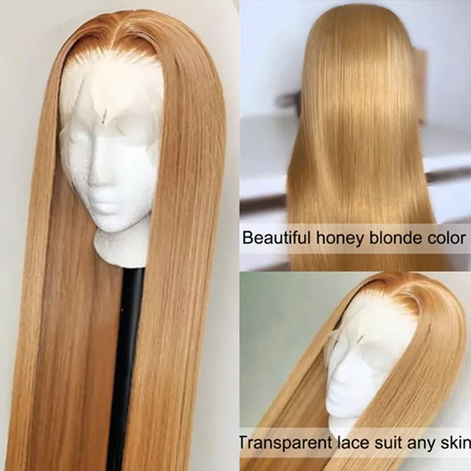 Honey Blonde #27 Straight HD Lace Front Wig (13x6 / 13x4) – Brazilian Remy Human Hair, Transparent Lace (26"+)