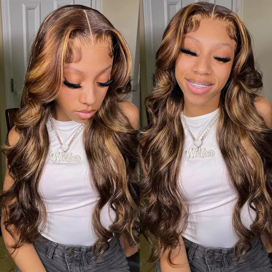 4/27 Highlight Body Wave HD Transparent Lace Front Wig | 13x6 Pre-Plucked Brazilian Remy Human Hair (26+ Inch)