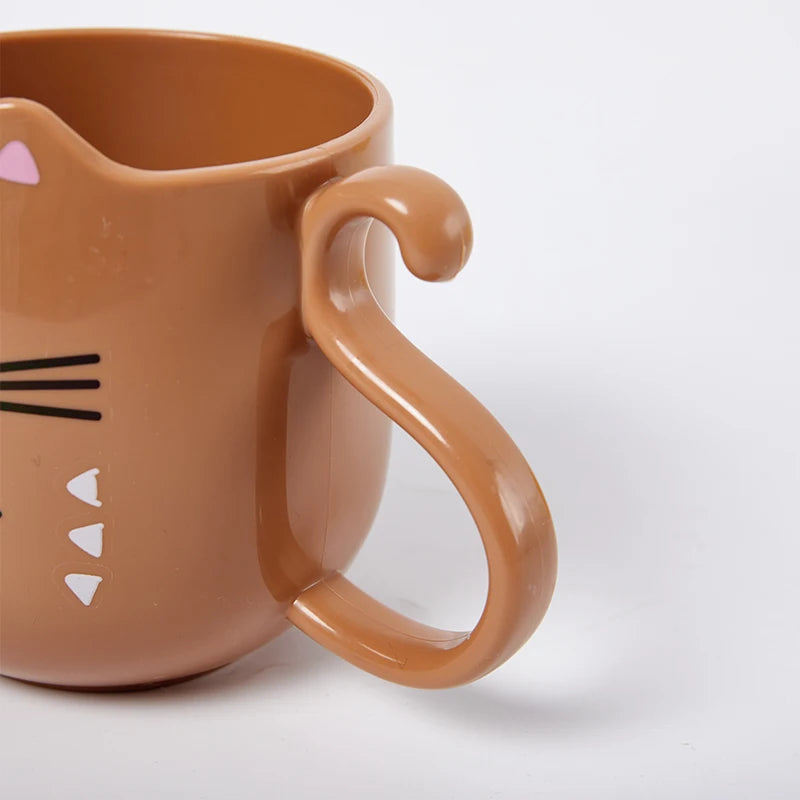 Cute Cat Mouthwash & Toothbrush Cup – Cartoon Plastic Mug for Home & Travel