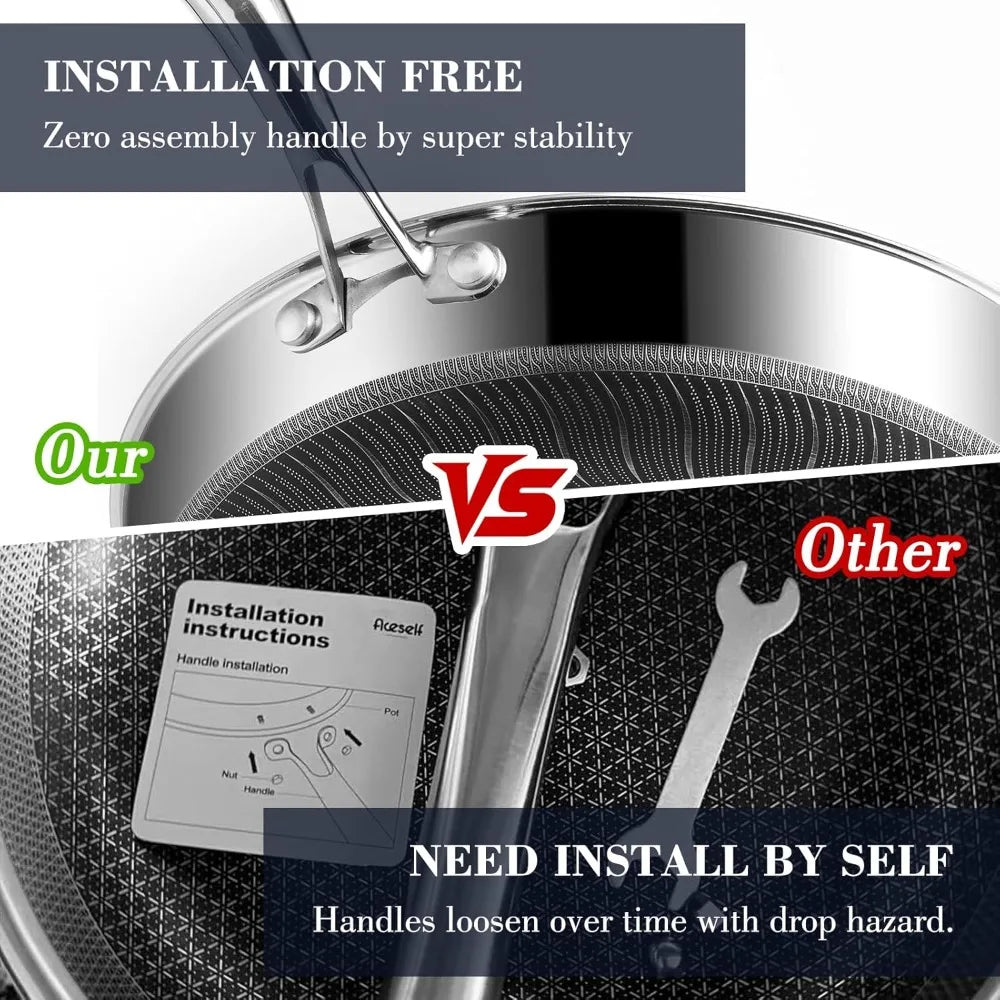 6-Piece Hybrid Nonstick Frying Pan Set – 8", 10" & 12" Cookware with Glass Lids & Cool-Touch Handles