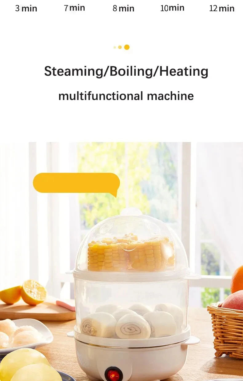 Multifunctional Electric Egg Cooker & Double-Layer Steamer | Mini Breakfast Maker