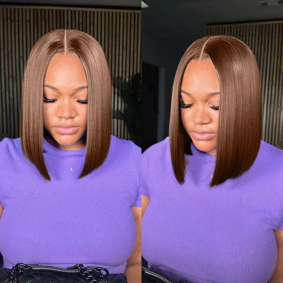 Chocolate Brown #4 Straight Bob 13x4 HD Transparent Lace Front Wig (220% Density)