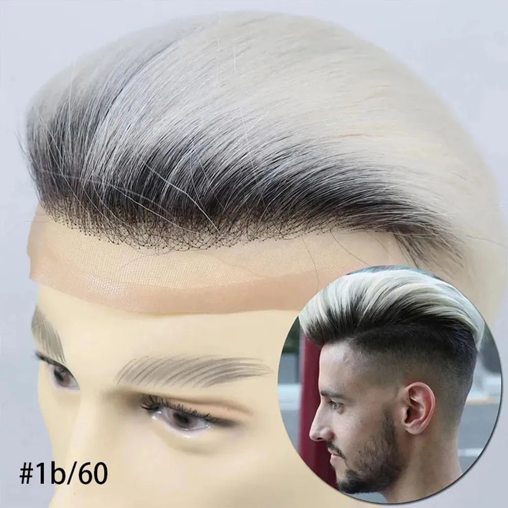Men's Blonde Human Hair Toupee – Straight, Lace & PU Base, 8x10