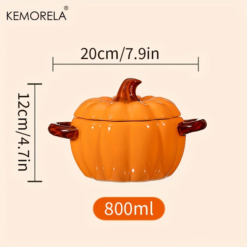 Ceramic Pumpkin Casserole Dish – Oven-Safe Pot with Lid for Halloween & Thanksgiving