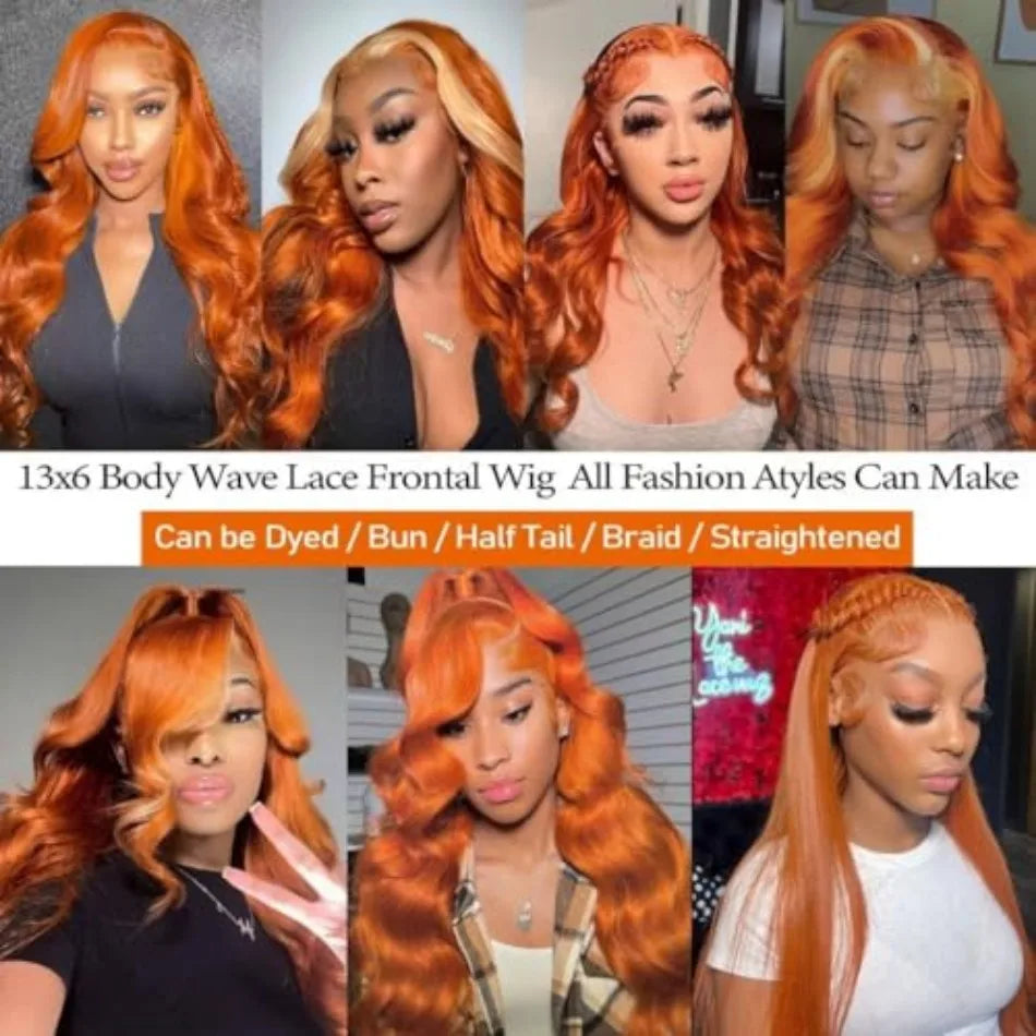 Ginger HD Lace Front Wig 13×6 Body Wave – 250% Density Human Hair (30–38 Inch)