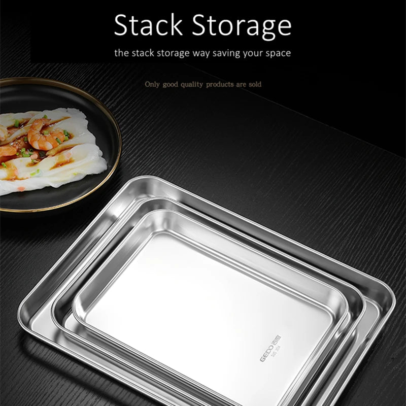 304 Stainless Steel Baking Tray – LFGB Certified, Fall-Resistant Steaming Dish (27–37.5cm Rectangular Pan)