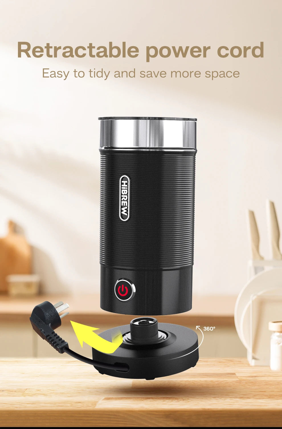 HiBREW M1A Milk Frother – Hot & Cold Electric Foam Maker for Latte, Cappuccino & Chocolate
