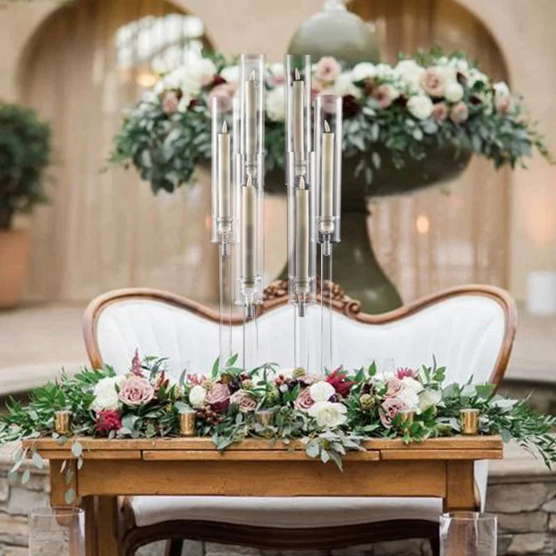 10Pcs Clear Acrylic 6-Arm Candelabra Candle Holders – Elegant Taper Candle Stand for Wedding & Party Decoration