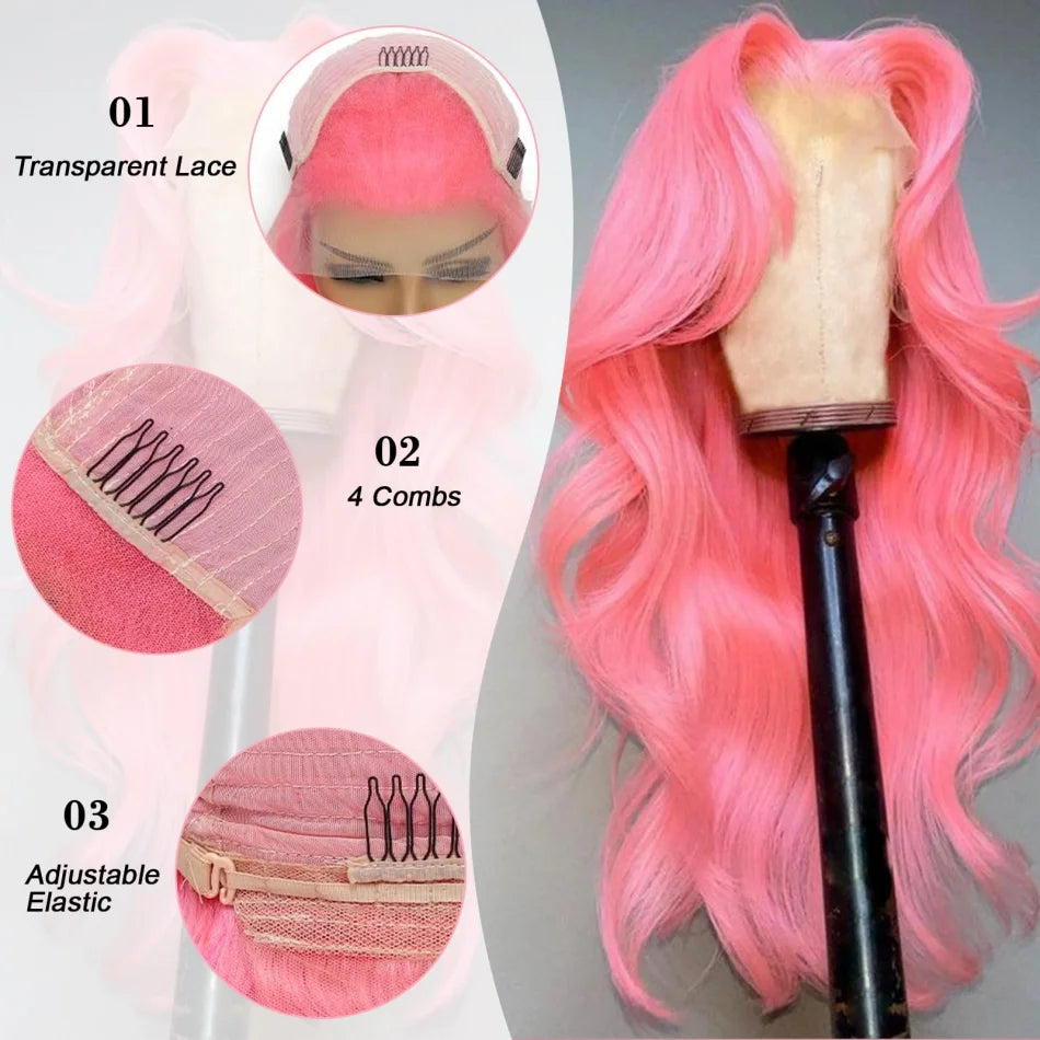 Pink Body Wave 13x6 HD Lace Front Human Hair Wig 30 Inch – 250% Density Brazilian Remy Hair