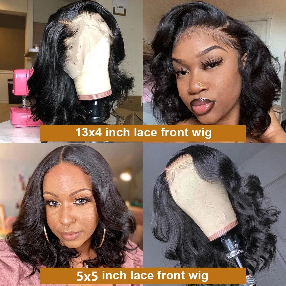 Body Wave Bob Wig 13x6 Transparent Lace Frontal Brazilian Human Hair Wig – Virgin Remy, 180% Density