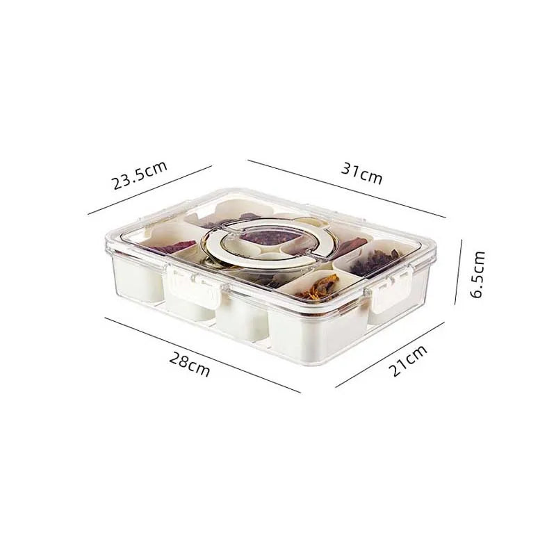 Appetizer Serving Tray with Lid & Handle – 8-Compartment Snack Organizer