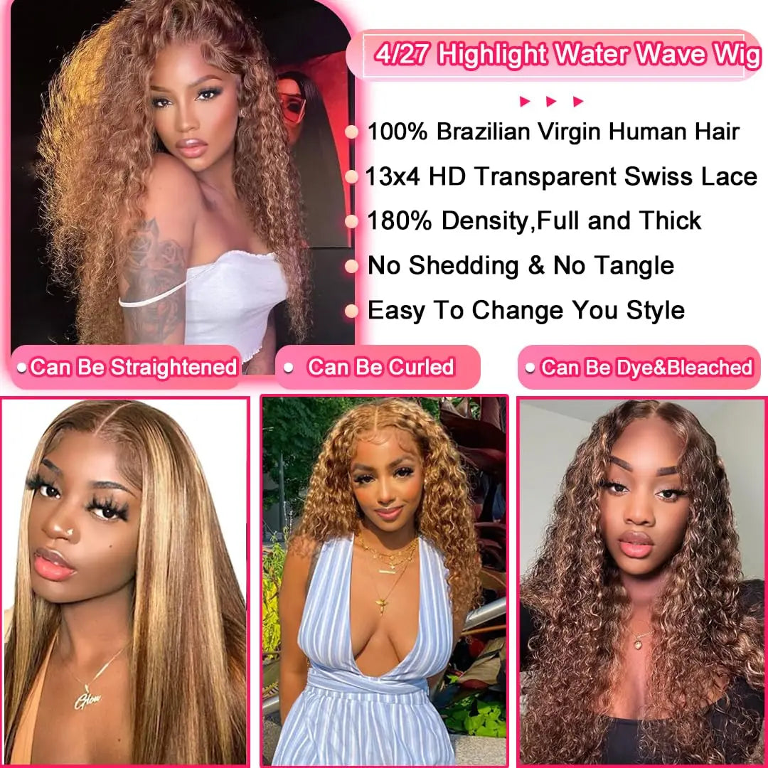 Honey Blonde Highlight Kinky Curly HD Lace Front Human Hair Wig (13x6, 30")