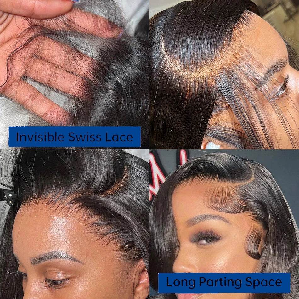 220% Density Body Wave Short Bob 13x4 HD Transparent Lace Front Human Hair Wig (1B Natural Black) – Pre-Plucked