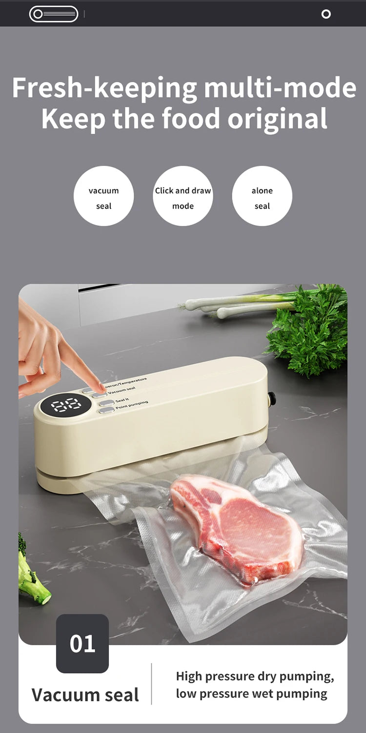Mini Portable Vacuum Sealer – USB Rechargeable Wireless Food Saver for Dry & Moist Preservation Bags