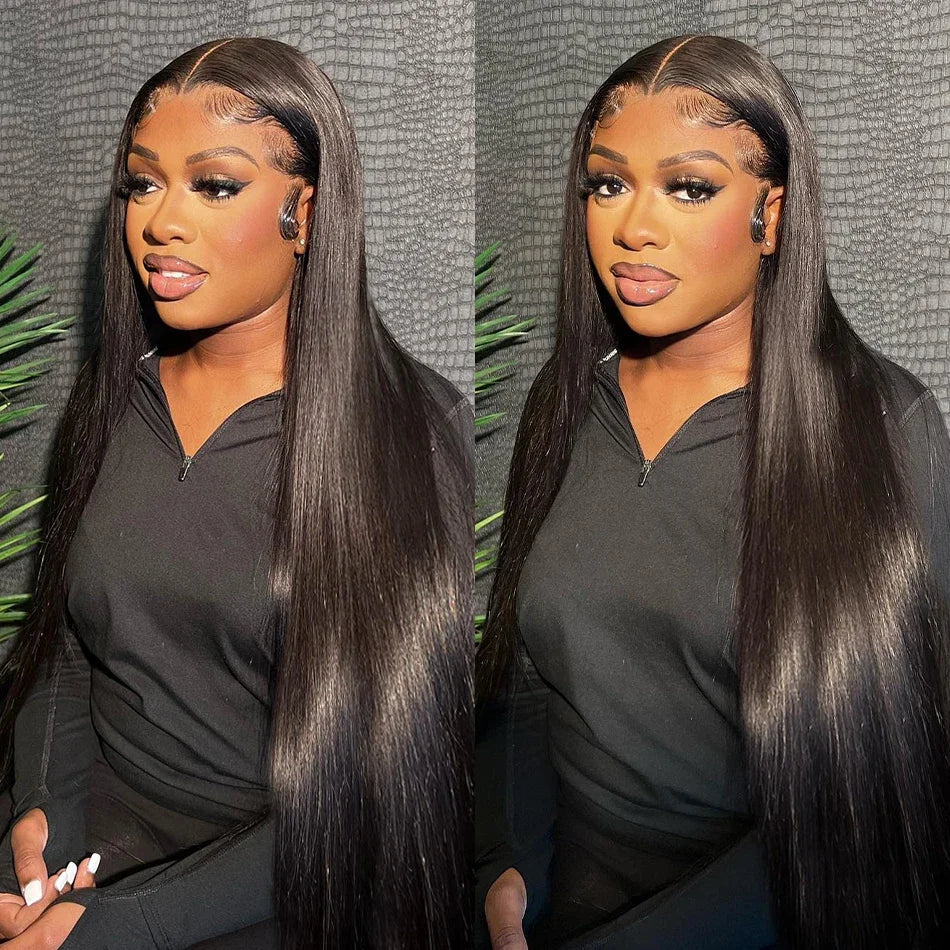 Bone Straight HD Lace Front Wig (13x4 / 13x6 / 5x5 Glueless) – Brazilian Remy Human Hair, Natural Black (30–40")
