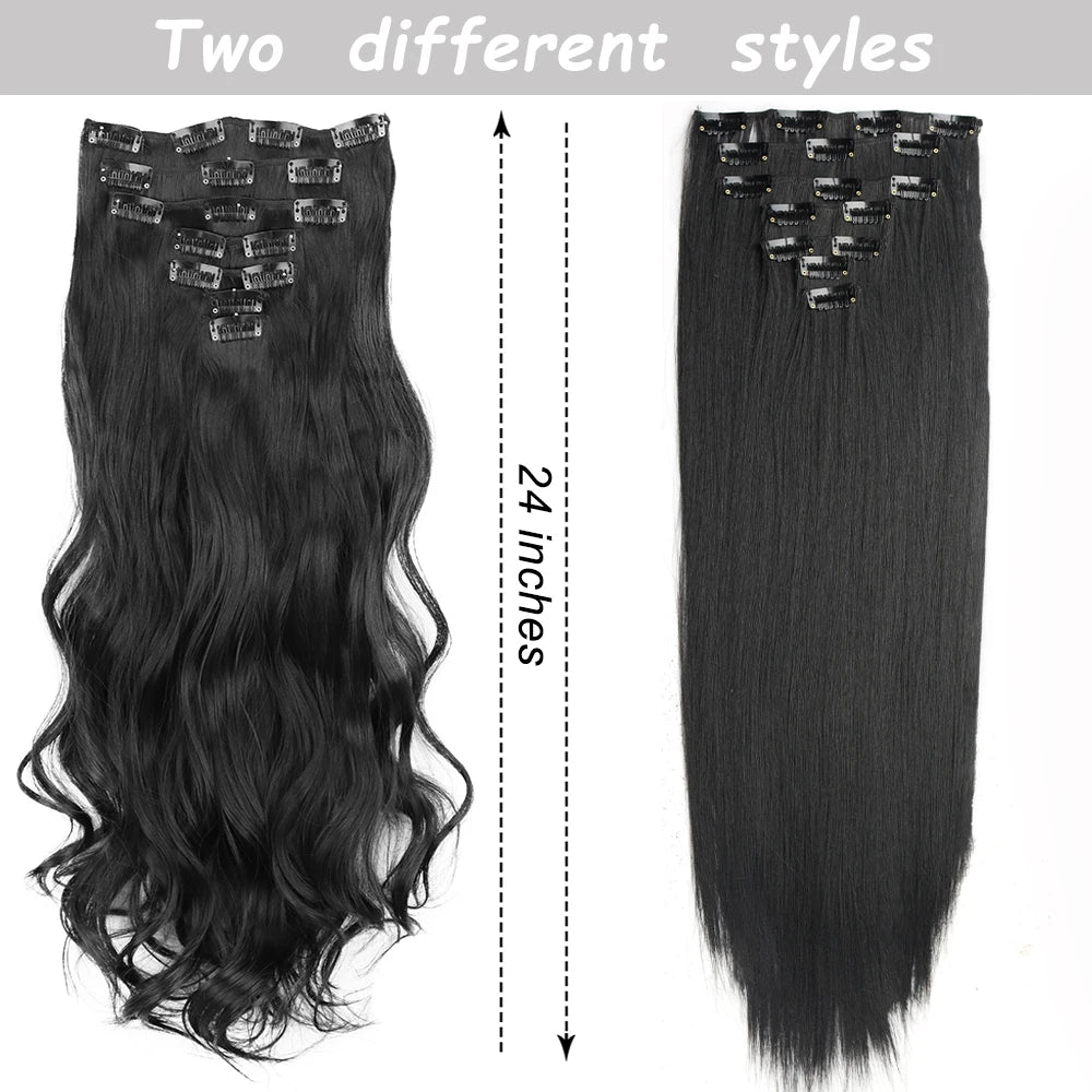7Pcs Clip-in Hair Extensions | 24 Inch Straight | 60 Colors | Heat Resistant Fiber