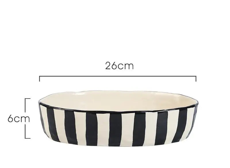 Ins Style Striped Ceramic Bowl – Handcrafted Black & White Tableware for Breakfast, Noodles, Fruits & Desserts