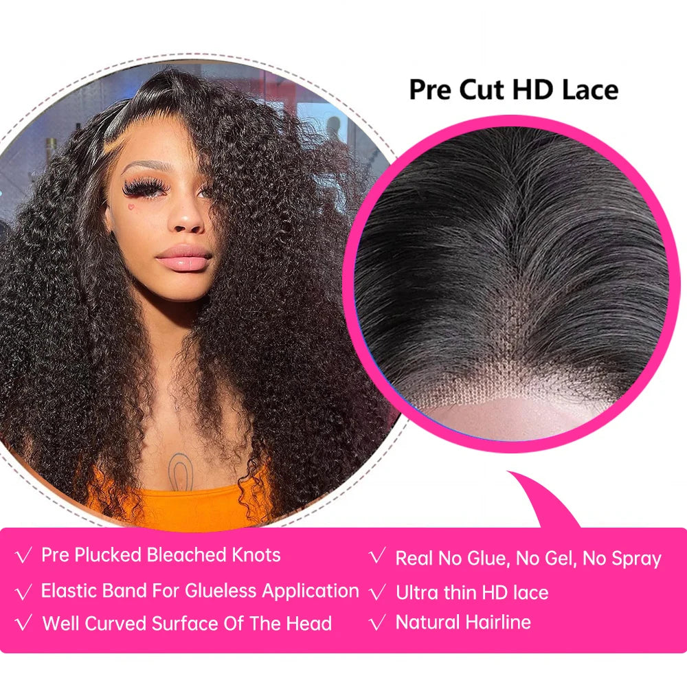 300% Density 40–46 Inch Deep Wave Lace Front Human Hair Wig | 13x6 HD Glueless Curly Wig