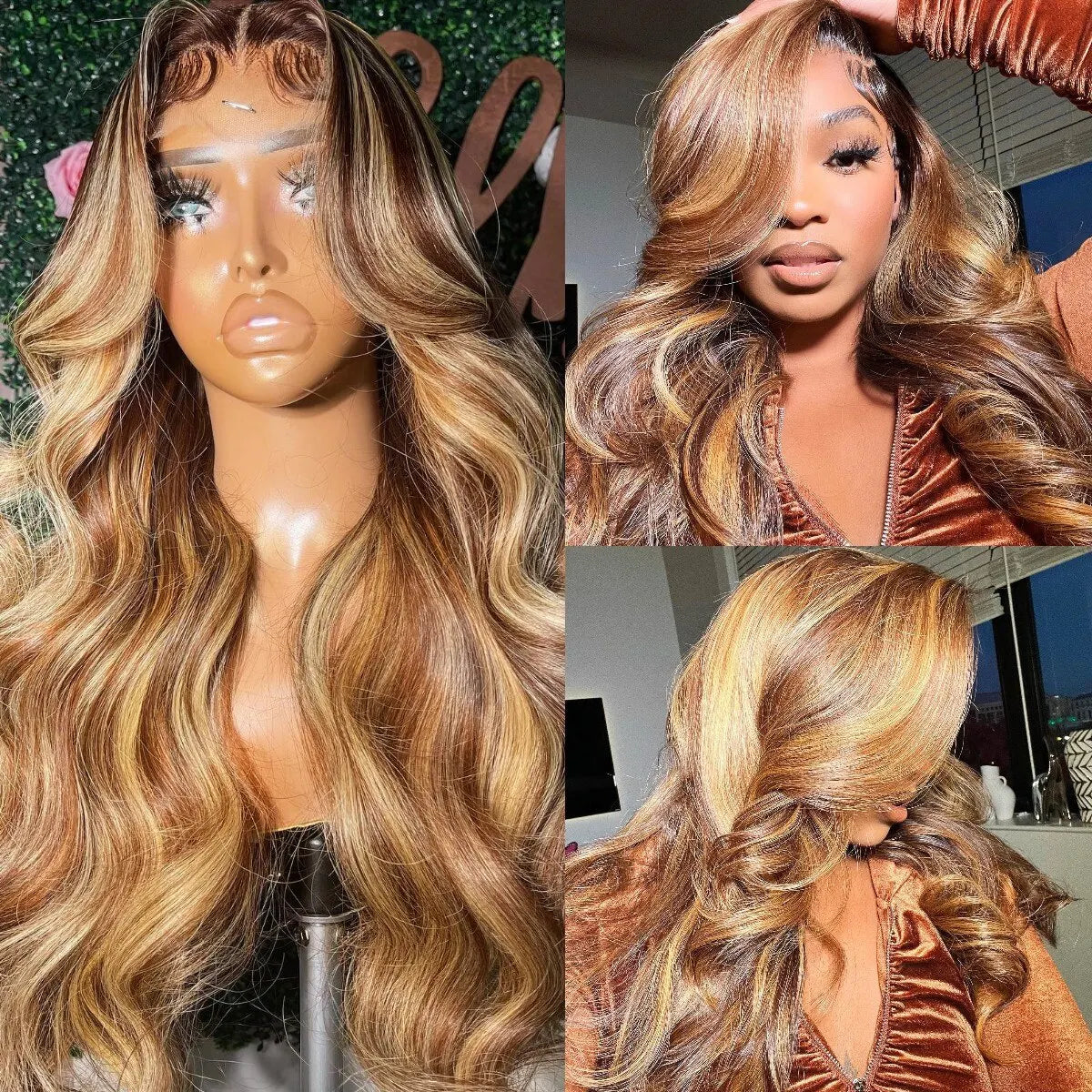 Honey Blonde Highlight Body Wave Wig – 13x6 HD Lace Frontal & 4x4/5x5 Closure, 100% Brazilian Human Hair (26"+)