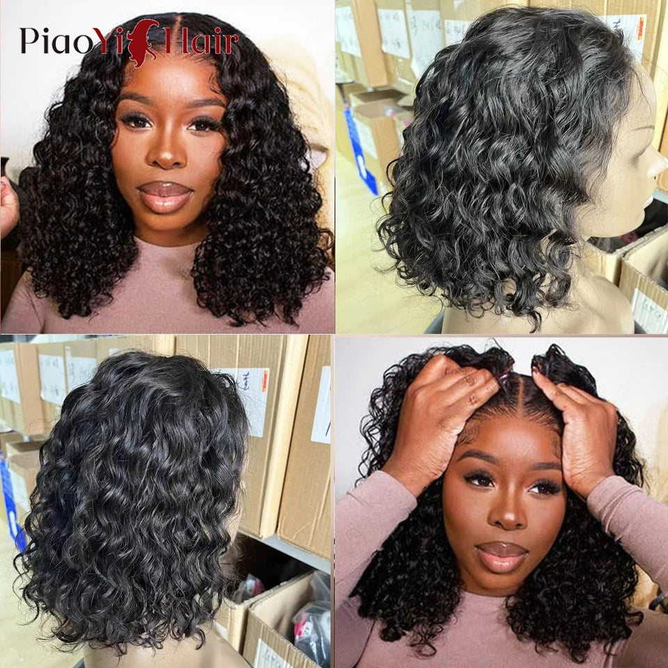 Water Wave Bob Wig | 100% Brazilian Remy Human Hair | 4x4 Lace | Glueless | 10-16 Inch | 200 Density