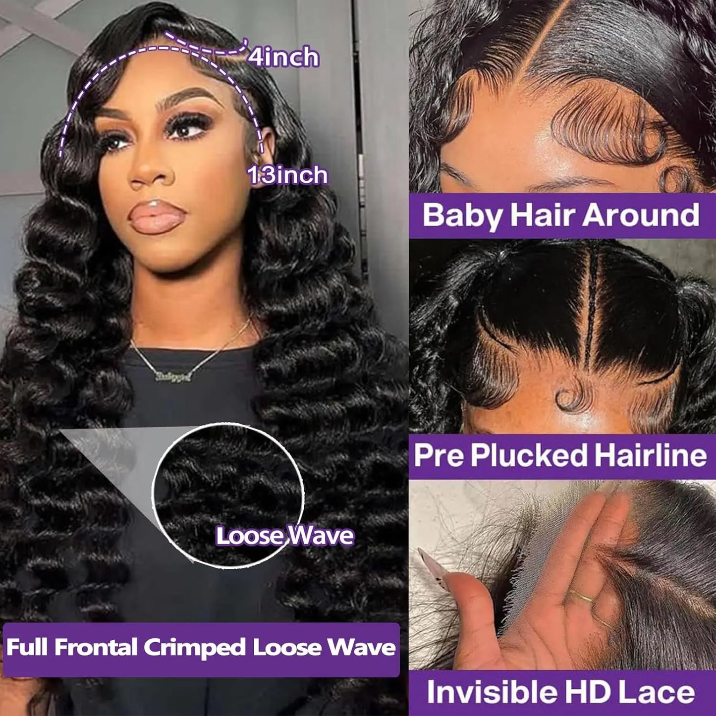 HD 13x6 Lace Front Loose Deep Wave Human Hair Wig – Glueless, 200% Density, 40"
