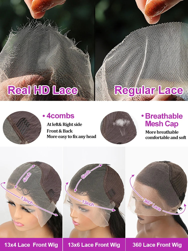 HD 13x6 Loose Natural Wave Lace Front Human Hair Wig – 250% Density, 30–40 Inch, Transparent Full/Frontal Lace
