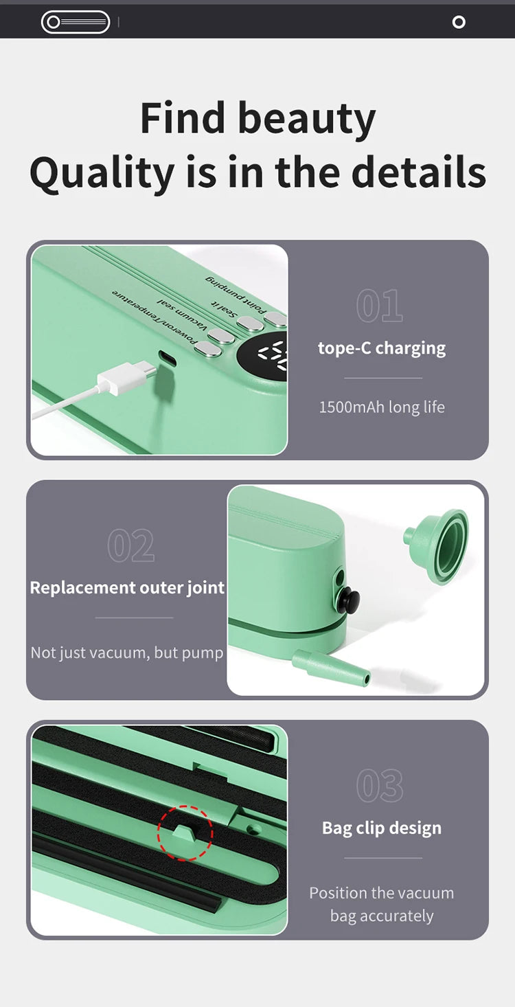 Mini Portable Vacuum Sealer – USB Rechargeable Wireless Food Saver for Dry & Moist Preservation Bags