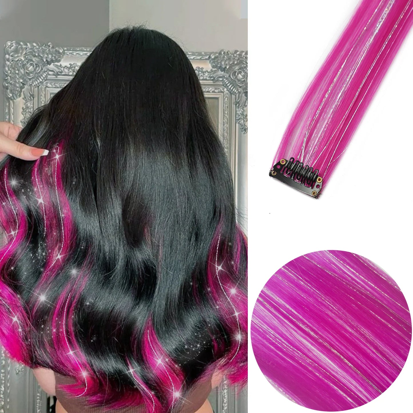 Colored Party Highlight Clip-In Hair Extensions | Synthetic Straight | 6pcs 70g | 22 Inch | Multi-Color