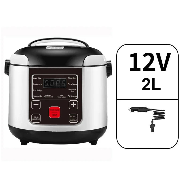 Portable 2L Car Rice Cooker – 12V/24V Electric Multi-Cooker for Soup, Porridge & Steamed Meals