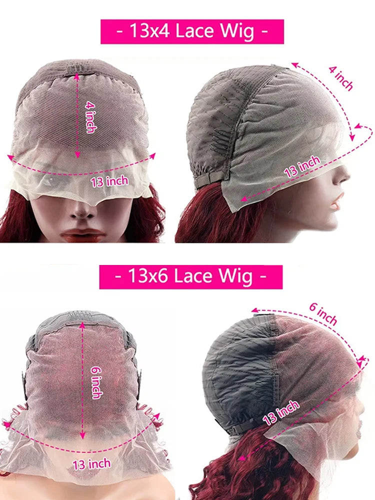 99J Burgundy Body Wave Lace Front Human Hair Wig – 200% Density, 13x4 / 13x6 HD Transparent Lace