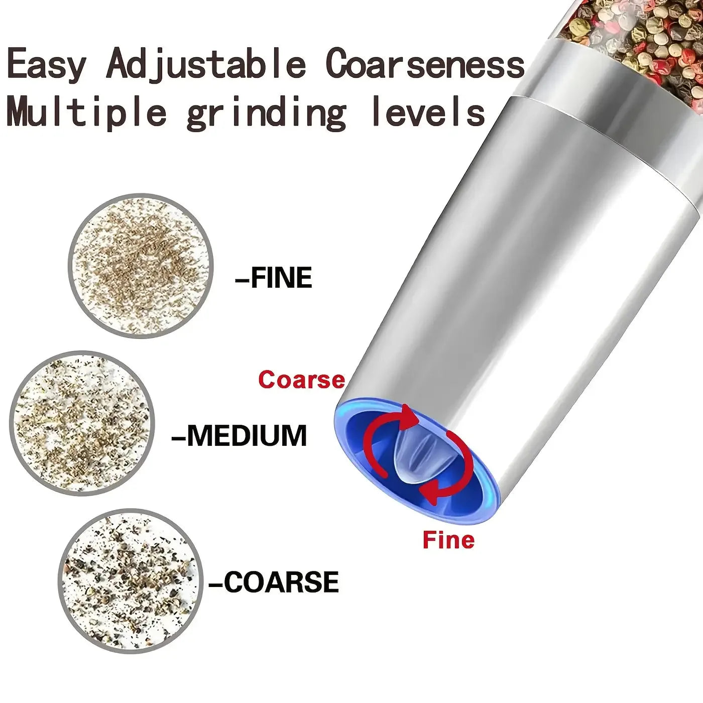 2-Piece Automatic Electric Seasoning Grinder Set – Adjustable Coarseness, Battery Powered