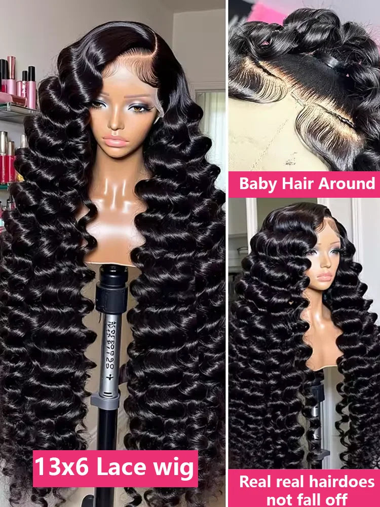 HD 13x6 Lace Front Loose Deep Wave Human Hair Wig – Glueless, 200% Density, 40"