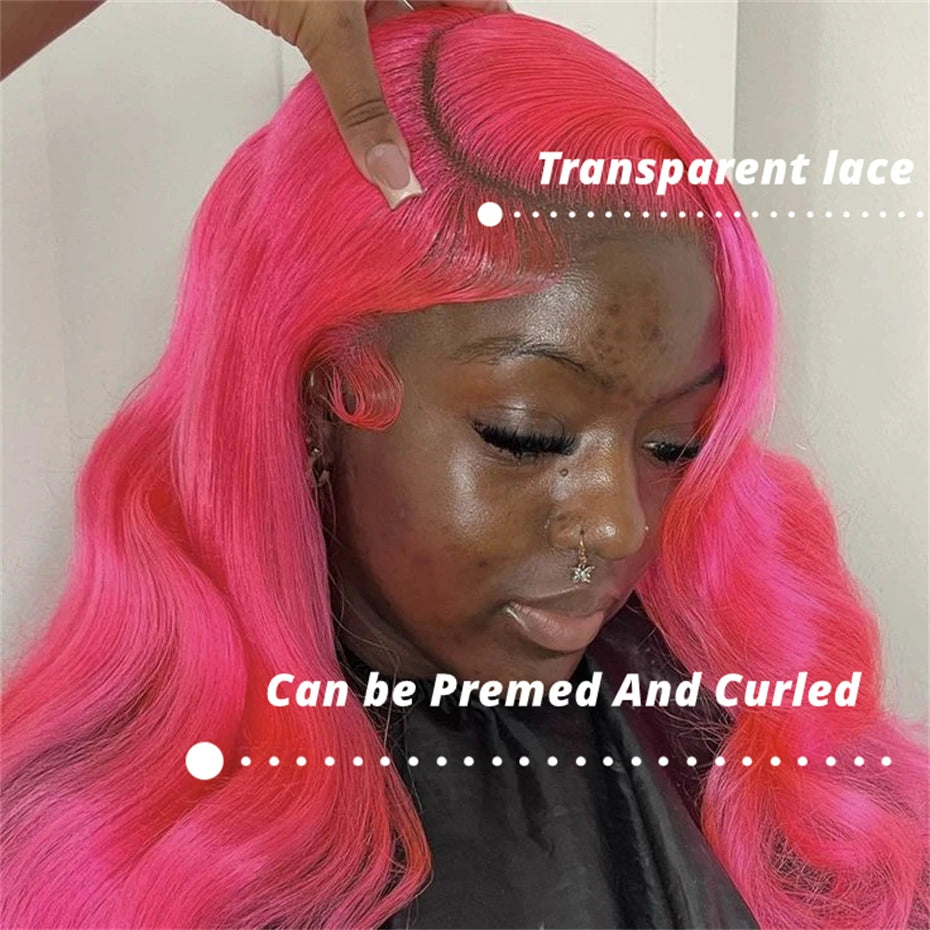 Pink HD Straight Lace Front Human Hair Wig 13x6 – Pre Plucked Baby Hair, 180% Density