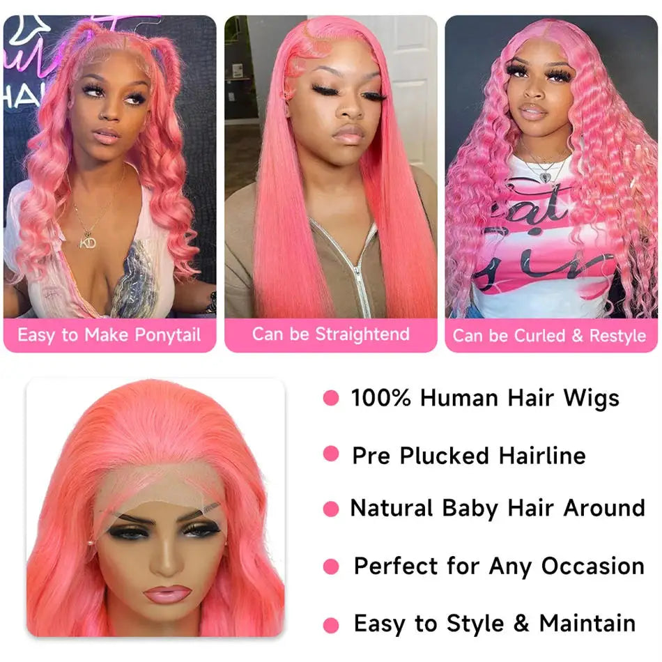 40” Rose Red Body Wave HD Lace Front Wig – 13x6 Transparent Brazilian Human Hair