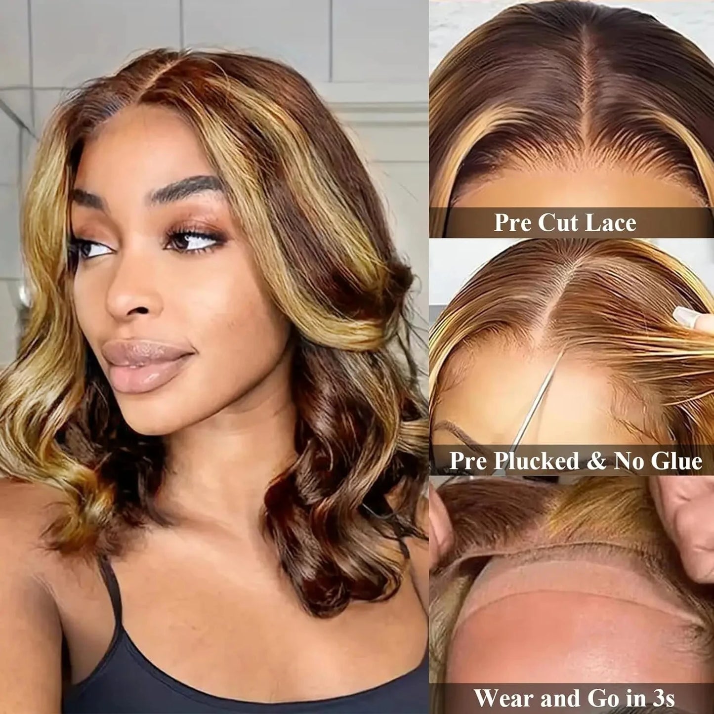 4/27 Highlight Ombre Body Wave Bob Wig (13x4 Transparent Lace, 200% Density)