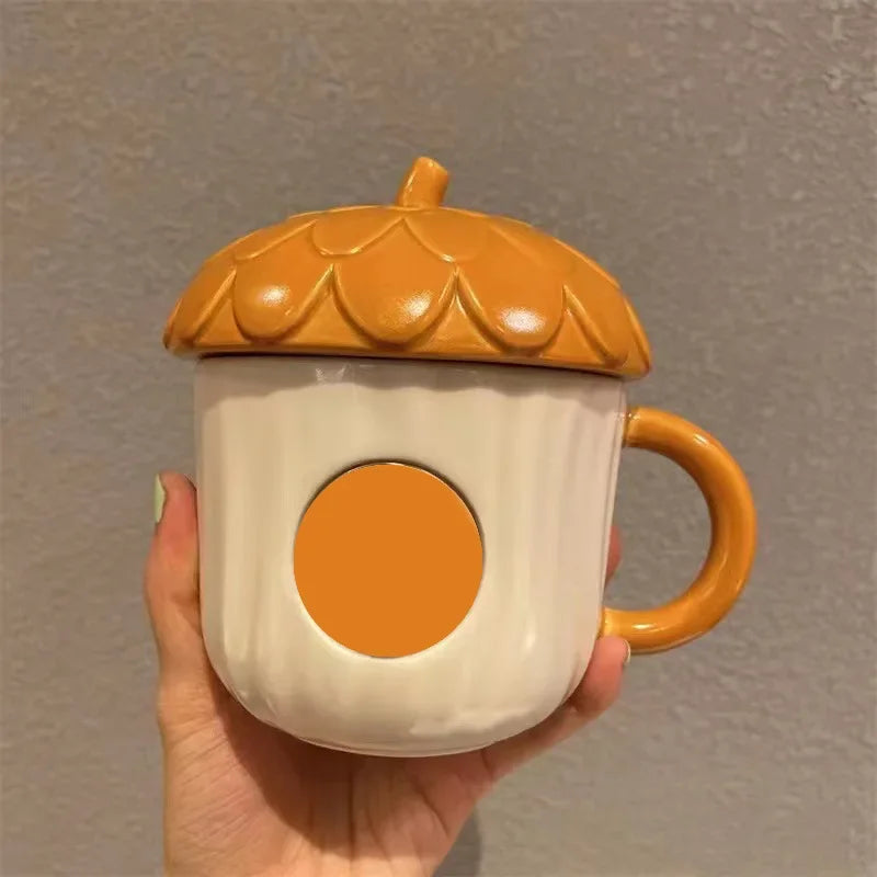 Autumn Forest Animal Ceramic Mug with Lid – Cute Fox, Rabbit & Squirrel Cup