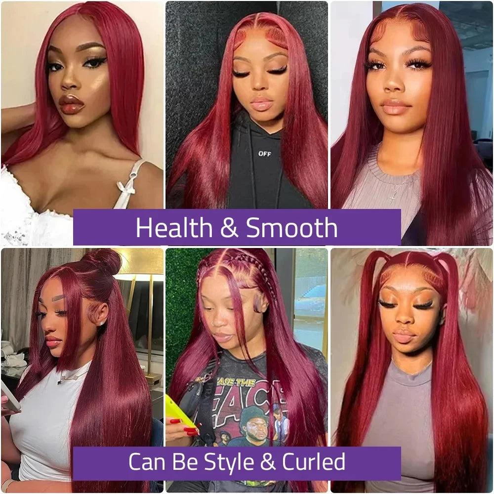 99J Burgundy HD Lace Wig | Straight Human Hair 4x4 / 5x5 / 13x4 / 13x6 Lace Front