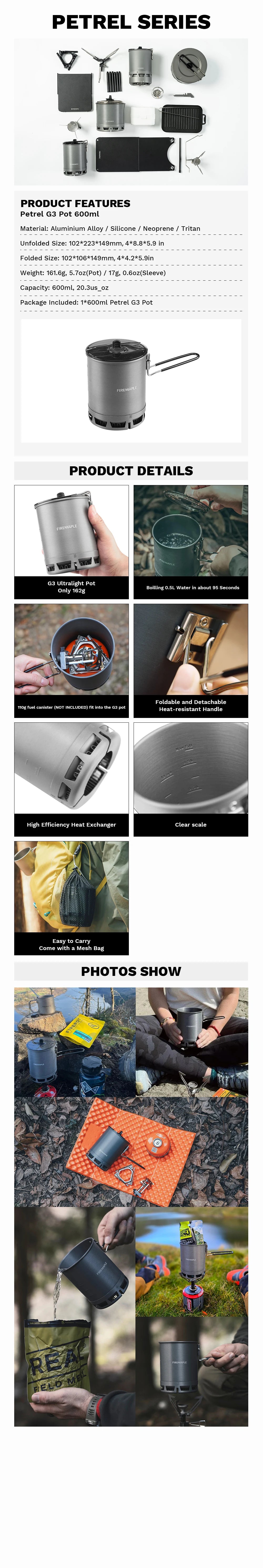 Fire-Maple G3 Petrel Ultralight Camping Pot – 600ml Lightweight Aluminum Alloy Cookware for Outdoor Hiking, Backpacking & Travel