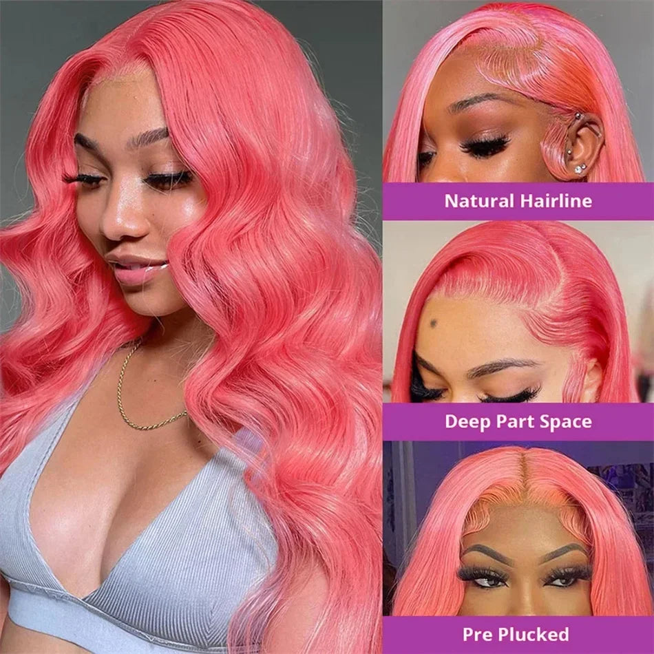 Pink Body Wave HD Lace Frontal Wig – 13x6 / 13x4 Transparent Brazilian Human Hair