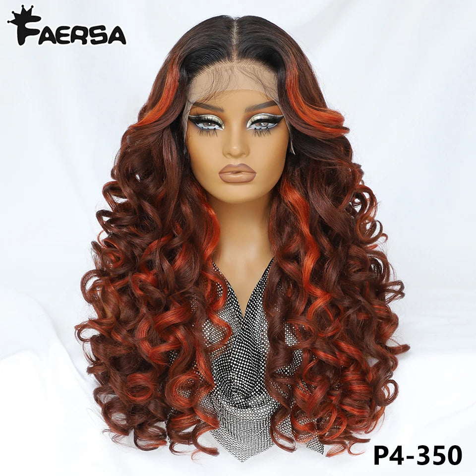 Latisha 13x6 Lace Front Wig – Curly Highlight Synthetic Wig with Baby Hair, 24 Inch Heat-Resistant Fiber