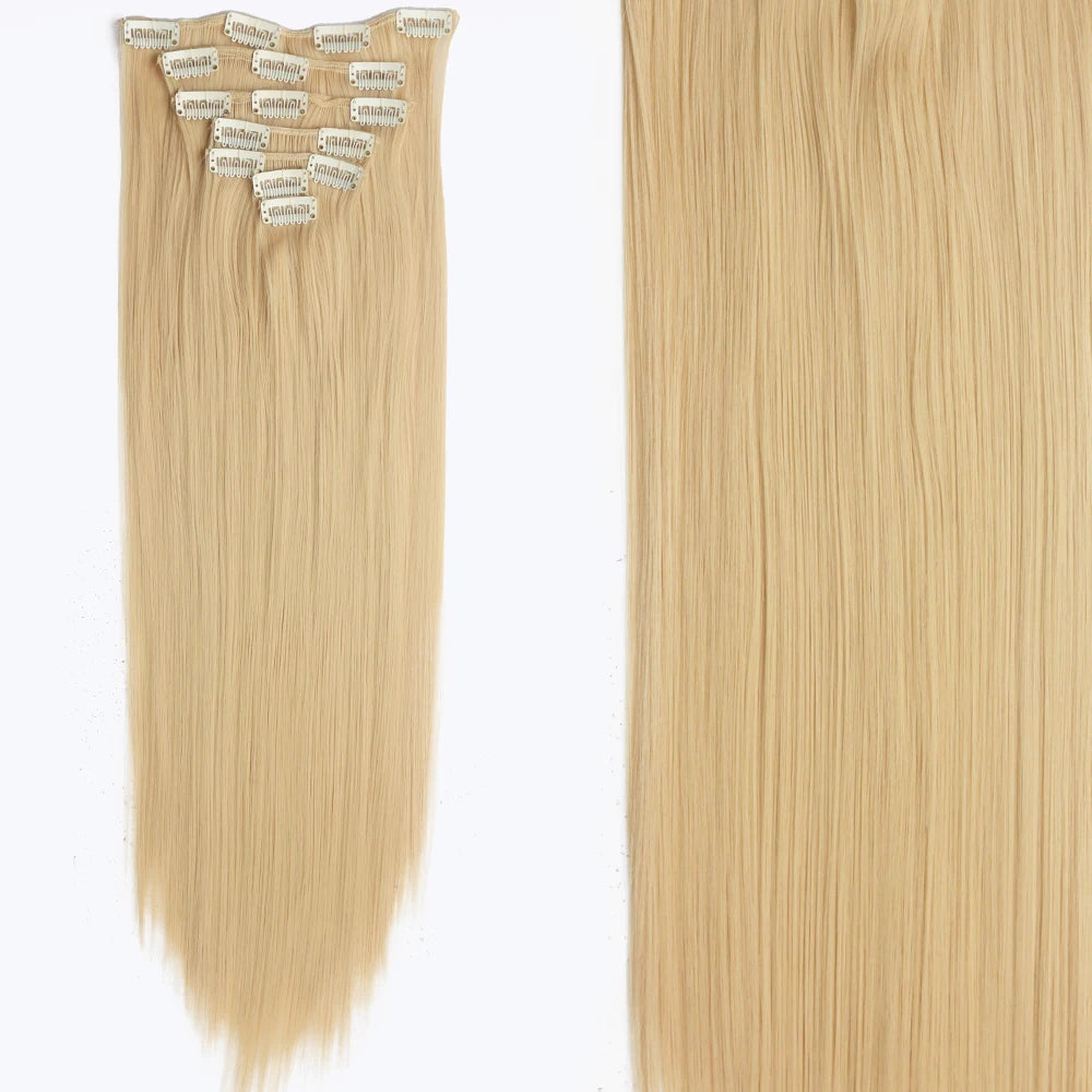 7Pcs Clip-in Hair Extensions | 24 Inch Straight | 60 Colors | Heat Resistant Fiber