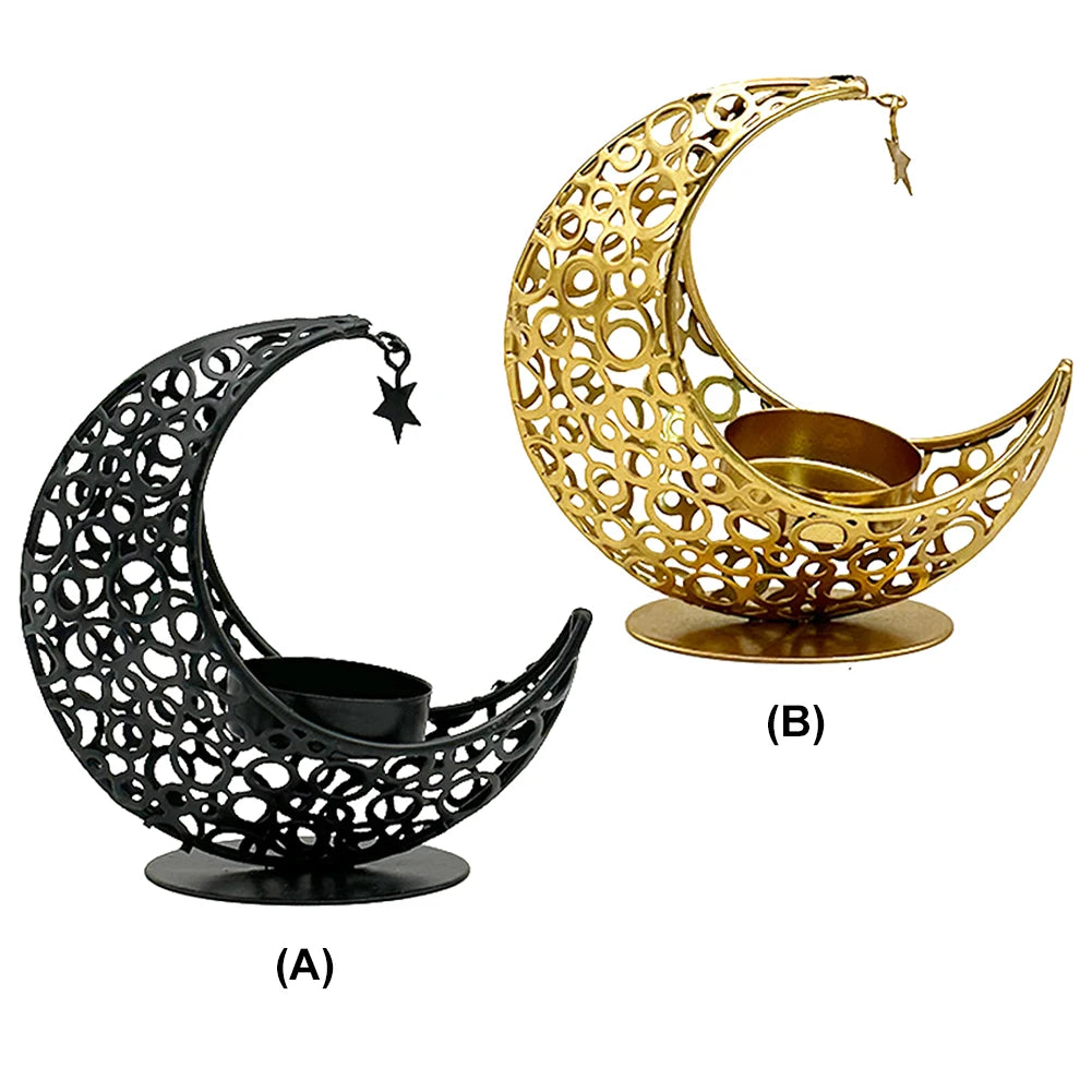 Eid Mubarak Moon Candle Holder – Ramadan Metal Candlestick for Home & Party Decor