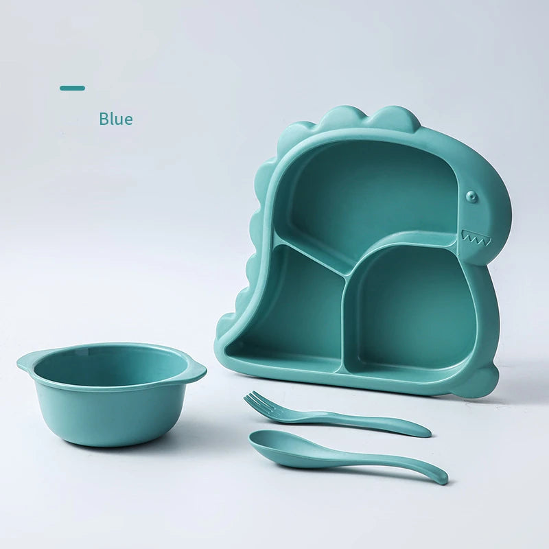 Dinosaur Baby Tableware Set – Large 3-Compartment Plate with Spoon & Fork for Balanced Meals