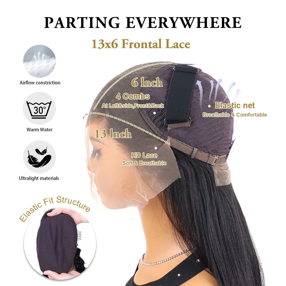 Rovess 13x6 HD Lace Front Bone Straight Human Hair Wig (40–44") – Pre-Plucked, Transparent Lace