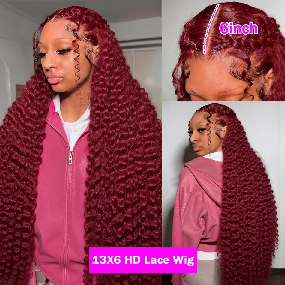 Burgundy 99J Deep Wave Lace Front Wig | 13x4 & 13x6 HD Lace | 180%-250% Density
