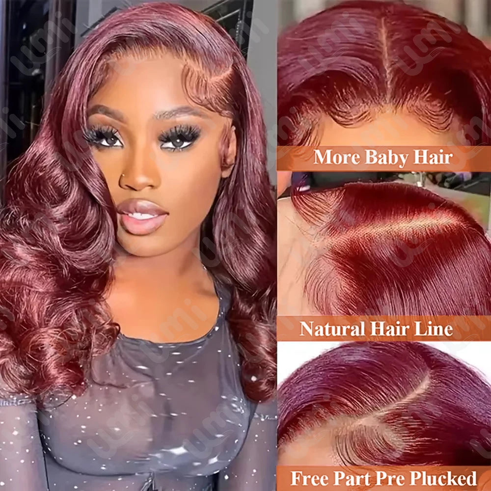13x4 HD Lace Front Burgundy 99J Body Wave Human Hair Bob Wig – Pre-Plucked