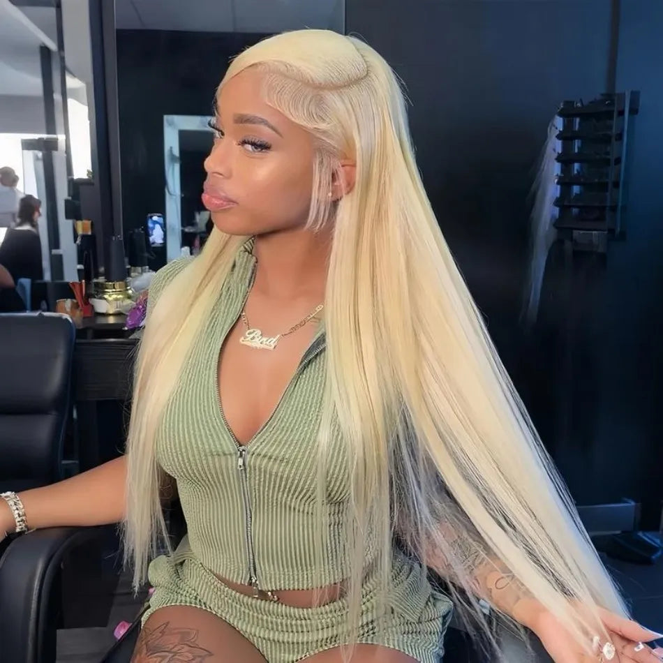 613 Blonde Straight HD Lace Frontal Human Hair Wig (13x6, Free Parting, 30–40 Inch, Up to 230 Density)