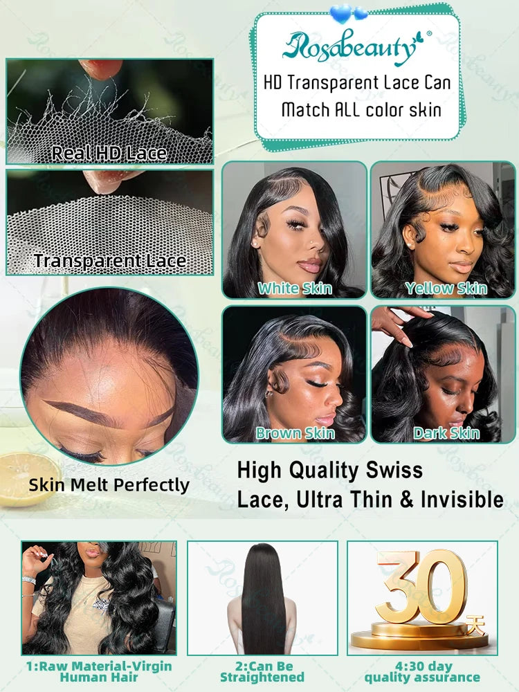 13x6 HD Lace Front Body Wave Human Hair Wig – Glueless, 200% Density, 36" (Burmese Hair)