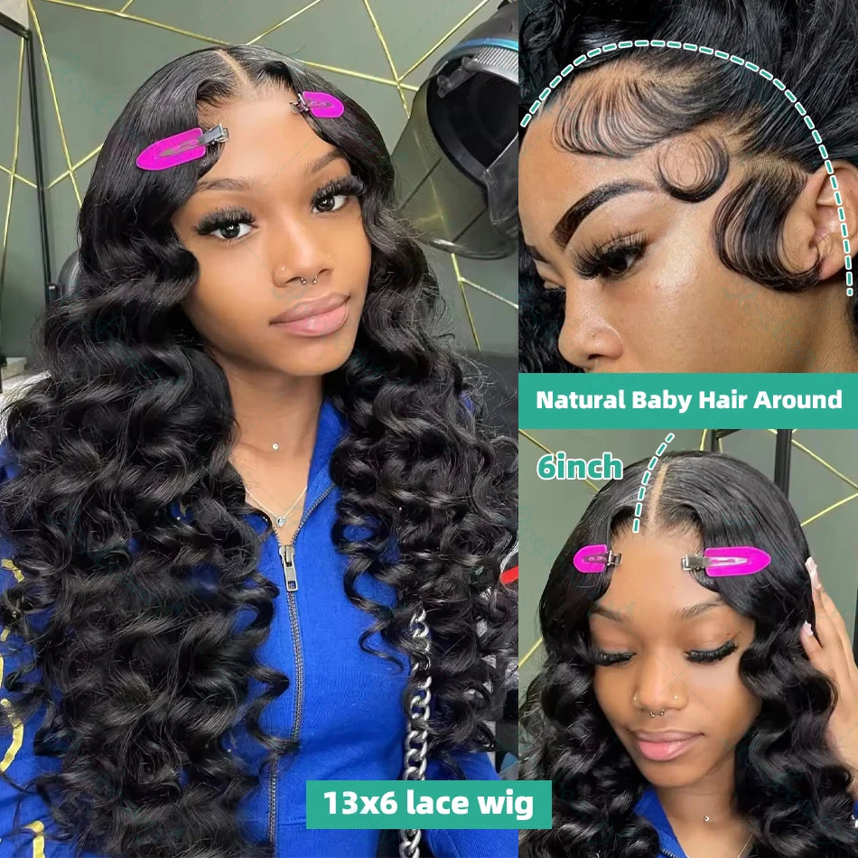 13x6 HD Transparent Loose Deep Wave Lace Front Human Hair Wig (200% Density, 30–34 inch)